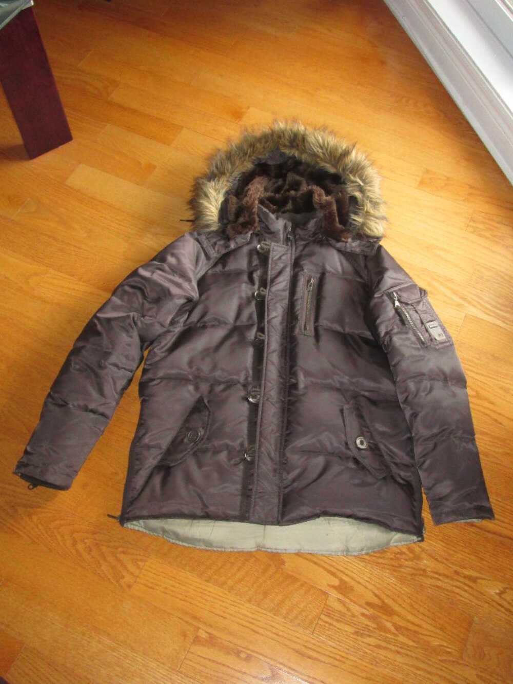 Pre-owned Men's Point Zero Brown Winter Jacket Size Small with Detachable Hood